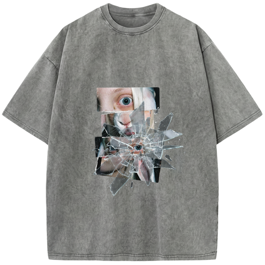 Vintage Washed Grey T-shirt with Mirror Graphic