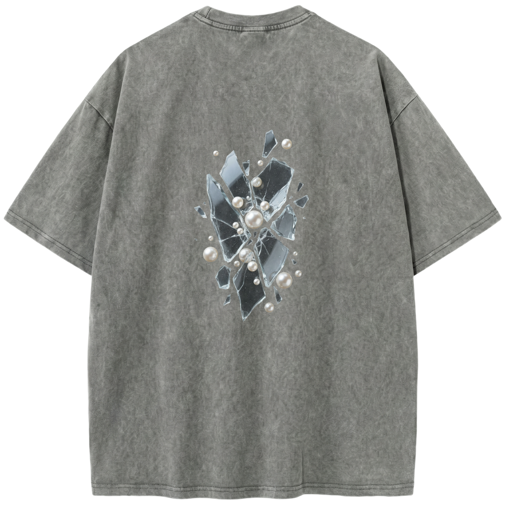 Vintage Washed Grey T-shirt with Mirror Graphic